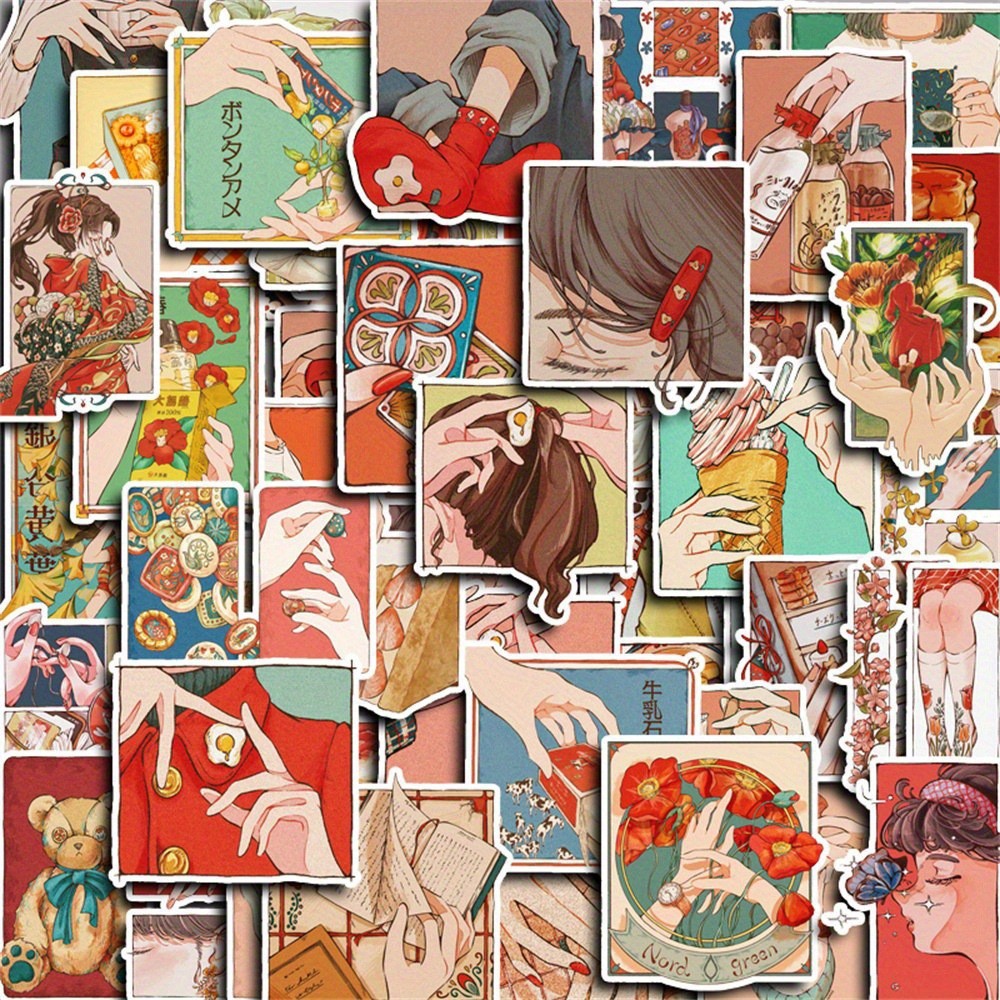 Japanese Lifestyle Store - 50Pcs Japanese Traditional Vintage Style Stickers